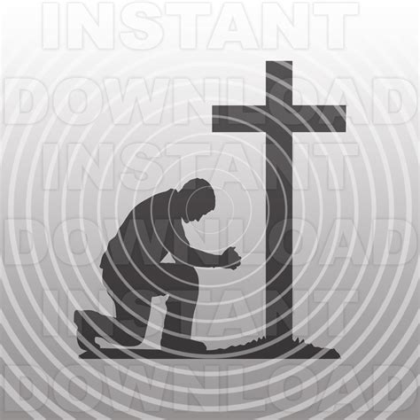 Man Kneeling Praying At Memorial Cross Svg File Vector Art Etsy