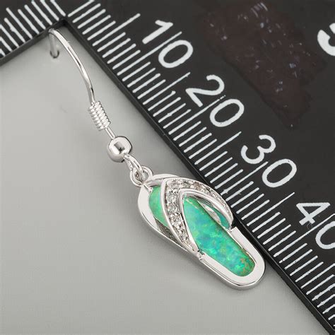 Beach Flip Flops Kiwi Green Fire Opal Cz Silver Jewelry Dangle Drop