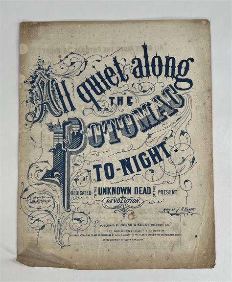 Confederate Imprint Sheet Music ALL QUIET ALONG THE POTOMAC TO