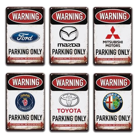 Warning Parking Only Metal Plaque - Bar Accessories