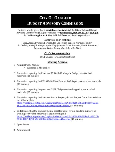 Fillable Online City Of Oakland Budget Advisory Commission Aws Fax