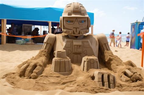 Premium Photo A Robot Sand Sculpture On The Beach Art Festival