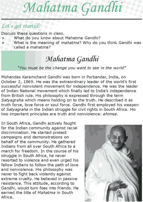 Grade 8 Reading Lesson 7 Nonfiction Philosophers Corner Mahatma