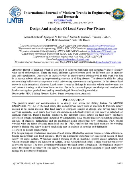 Design and Analysis of Lead Screw For Fixture | PDF | Finite Element ...