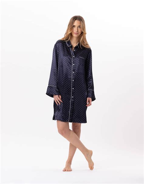 Viscose Button Down Shirt Moon Navy Blue Lingerie Le Chat