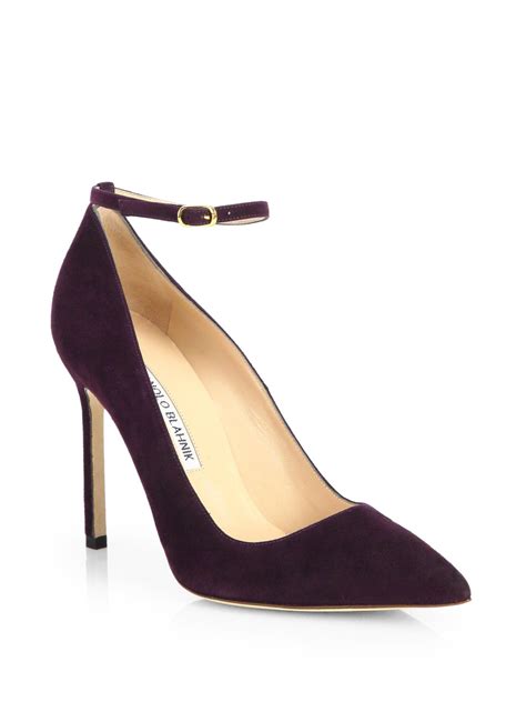 Lyst Manolo Blahnik Bb Suede Ankle Strap Pumps In Black