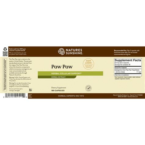 Natures Sunshine Paw Paw Cell Reg Genuine Product Authorized Source