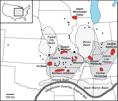 Map of the central U.S. in the North American mid-continent showing the ...