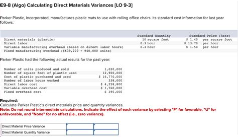 Solved E Algo Calculating Direct Materials Variances Chegg