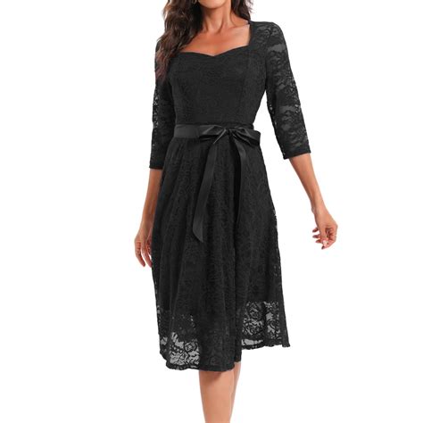 Baycosin Womens Vintage Lace Floral Lace Dress 34 Sleeves Bridesmaid Midi Dresses Wedding