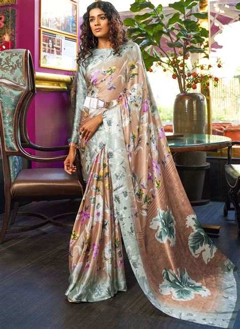 Faux Crepe Multi Colour Abstract Print Printed Saree Buy Online