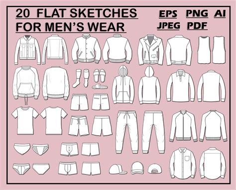 Mens Wear Bundle Vectors Mens Clothes Vector Fashion Flat Sketch For