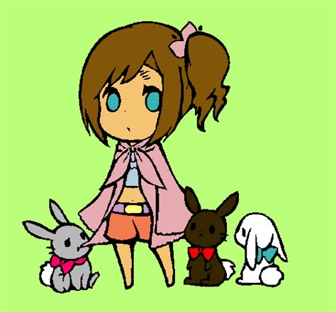 Dibujo de Niña con conejitos pintado por Bunnykill en Dibujos net el