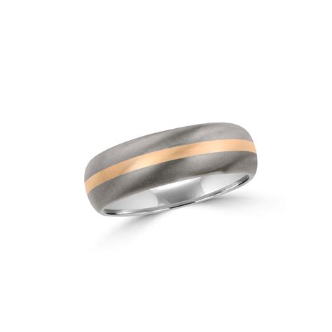 7mm Matt Titanium Court Wedding Ring With 18ct Rose Gold Inlay Mens