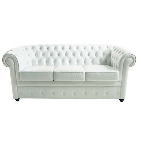 Canap Capitonn Places En Cuir Blanc Chesterfield Maisons Du Monde