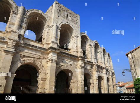 Arles town in Provence, France. UNESCO world heritage site - ancient ...