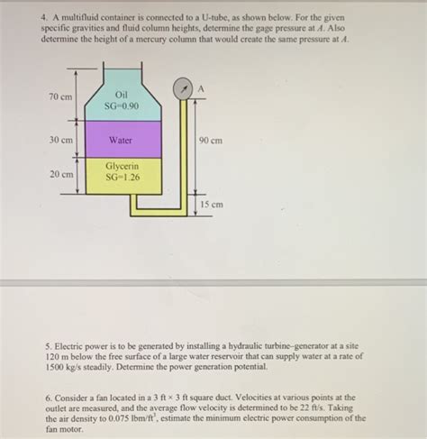 Solved A Multifluid Container Is Connected To A U Tube Chegg