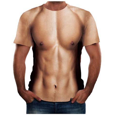 Mens Muscle Shirts Slim Fit Stretch Short Sleeve Mens 3d Fake Abs T