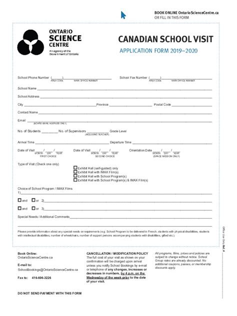 Fillable Online Canadian School Visit Application Form 2019 20 Fax