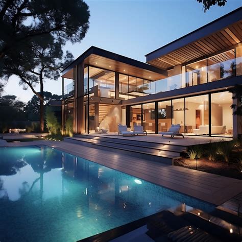 Premium Photo Luxury Modern House With Swimming Pool At Night