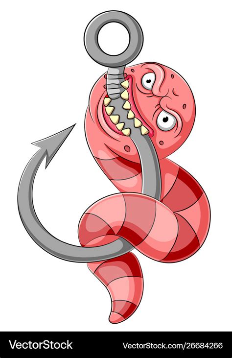 Angry Cartoon Worm Eating A Fishing Hook Vector Image