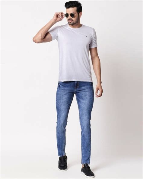 Buy Mens Blue Plus Size Slim Fit Faded Jeans For Men Blue Online At