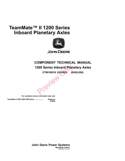 John Deere Series Teammate Ii Inboard Planetary Axles Component