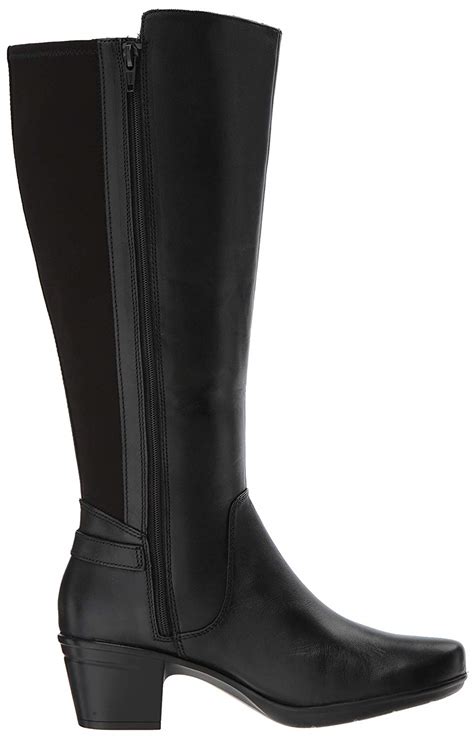 CLARKS Women's Emslie March Wide Calf Fashion Boot, Black Leather, Size ...