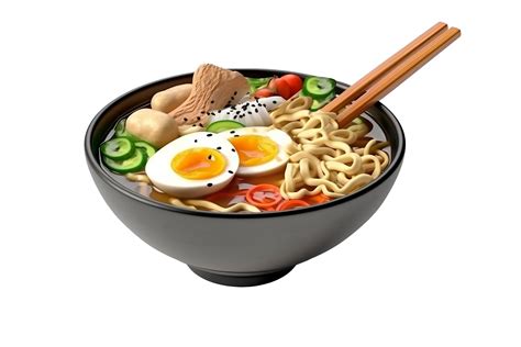 Asian Noodle Soup Ramen With Chicken Vegetables And Egg In Black Bowl