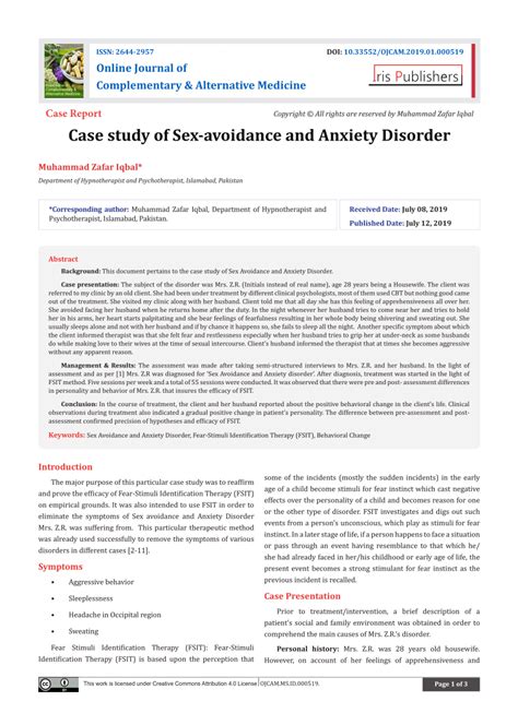 Pdf Case Study Of Sex Avoidance And Anxiety Disorder