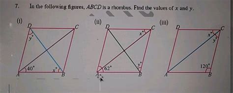 In The Following Figures ABCD Is A Rhombus Find The Values Of X And Y