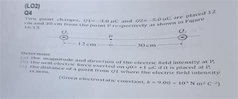 Solved Two Point Charges Q1 3 0μc ﻿and Q2 5 0μc ﻿are