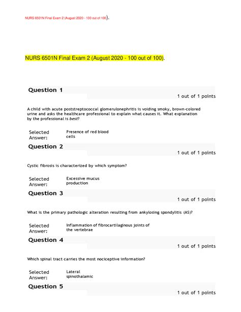 Nurs 6501n Final Exam 2 August 2020 100 Out Of 100 Graded A Exams Nursing Docsity