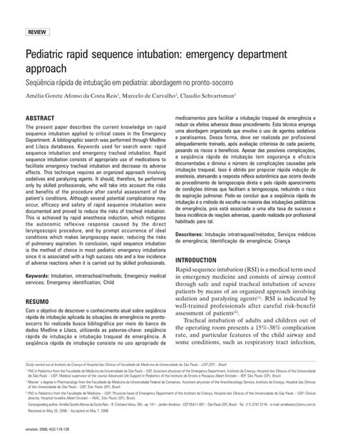 (PDF) Pediatric rapid sequence intubation: emergency department approach