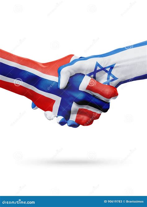 Flags Norway Israel Countries Partnership Friendship Handshake Concept Stock Image Image Of