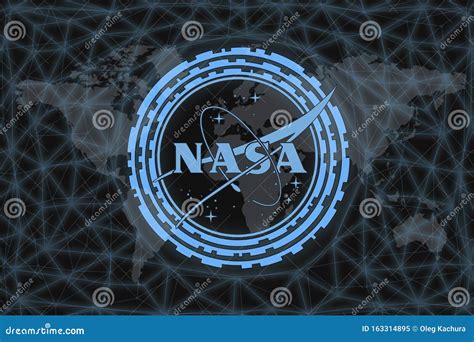 Nasa Logo On A Black Background With A World Map And A Network The