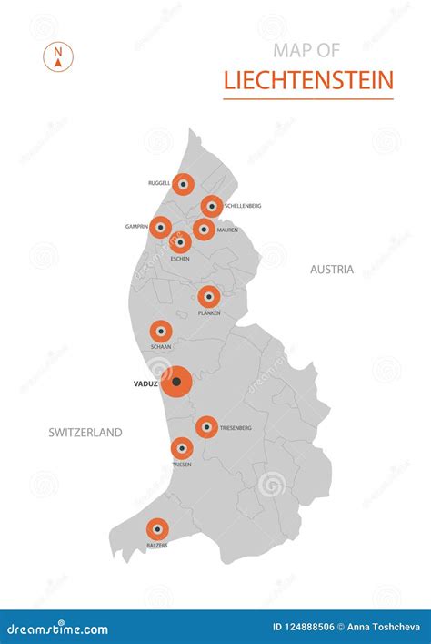 Liechtenstein Map With Administrative Divisions Stock Vector