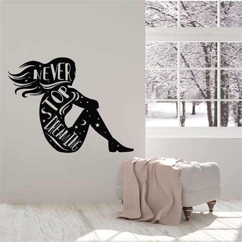 Vinyl Wall Decal Inspirational Phrase Never Stop Dreaming Girl Sticker