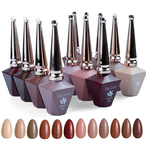 KIT 12 Esmaltes Em Gel 18ml Lirio Tons Terrosos E Nude Marrom Classic Color Show Lovenna