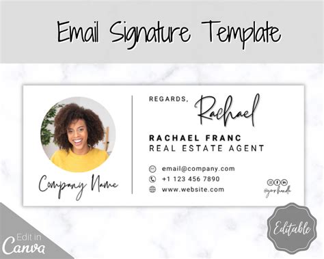 Email Signature Template With Logo & Photo Editable Canva Signature Design. Minimalist, Realtor ...