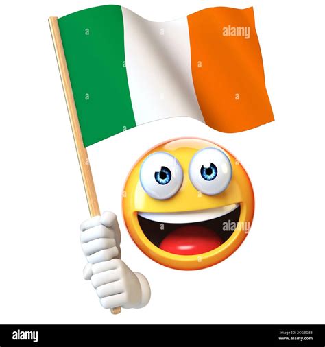 Emoji holding Irish flag, emoticon waving national flag of Ireland 3d ...