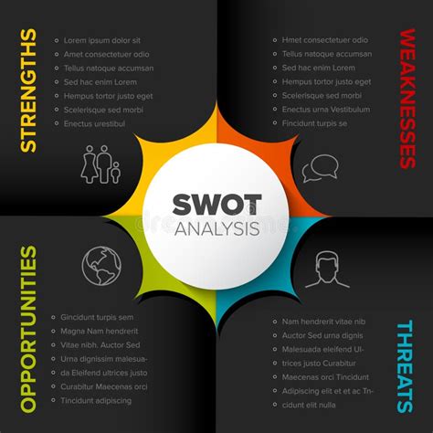 Vector Simple Swot Dark Illustration Template On Folded Paper Stock