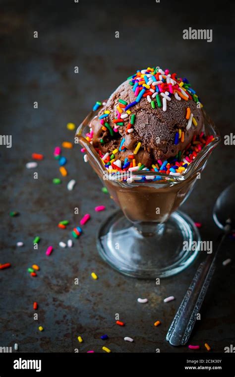 Chocolate Ice Cream In A Bowl With Sprinkles