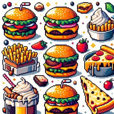 Pixel Art Food Pixel Art Posters Showcasing Delicious Food Ite Stock