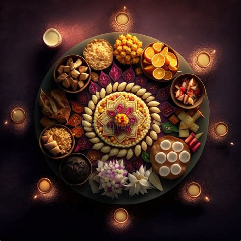 Divali Festival Food Mandala Selection Of Traditional Festive Snacks