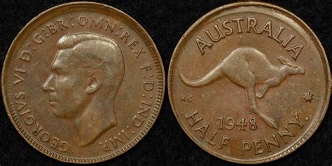 Australia 1948y Half Penny Partial Collar Error The Purple Penny