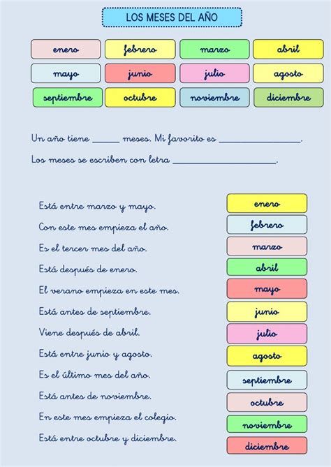 Ejercicio De Los Meses Del A O Tecnicas De Ense Anza Meses Del A O