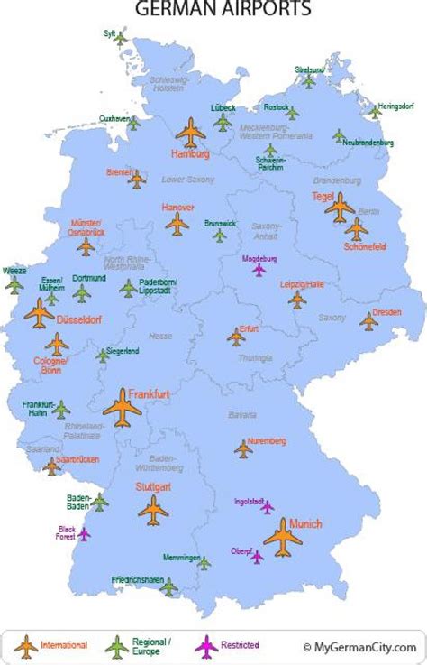 International airports in Germany map - Major airports in Germany map (Western Europe - Europe)