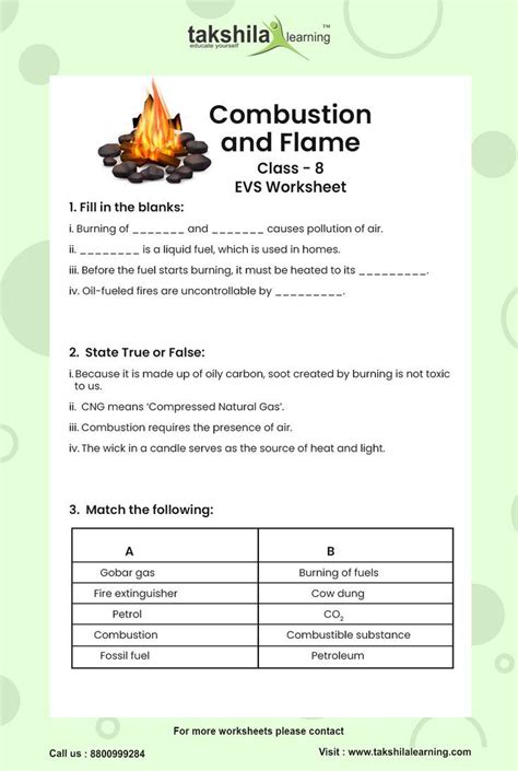 Grade 8 Combustion And Flame Worksheet