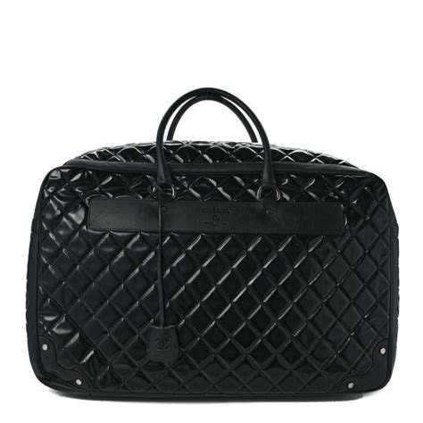 Chanel Vinyl Quilted Calfskin Viaggio Travel Bag Black 1362096